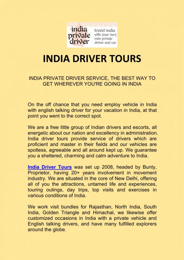 INDIA DRIVER TOURS | India Tour Driver