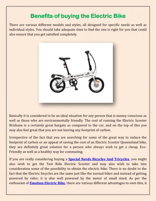 Benefits of buying the Electric Bike