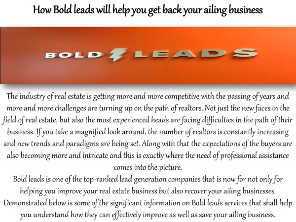 Bold Leads | How Bold leads will help you get back your ailing business