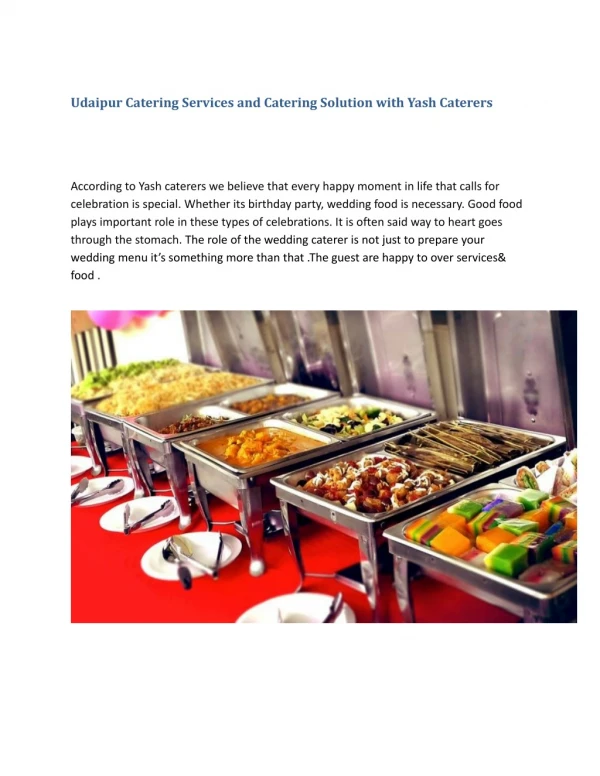 Udaipur Catering Services and Catering Solution with Yash Caterers