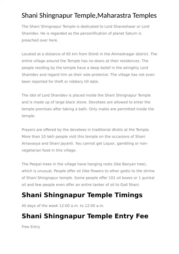 Shani Shingnapur Temple Abhisekam,How To Reach,History