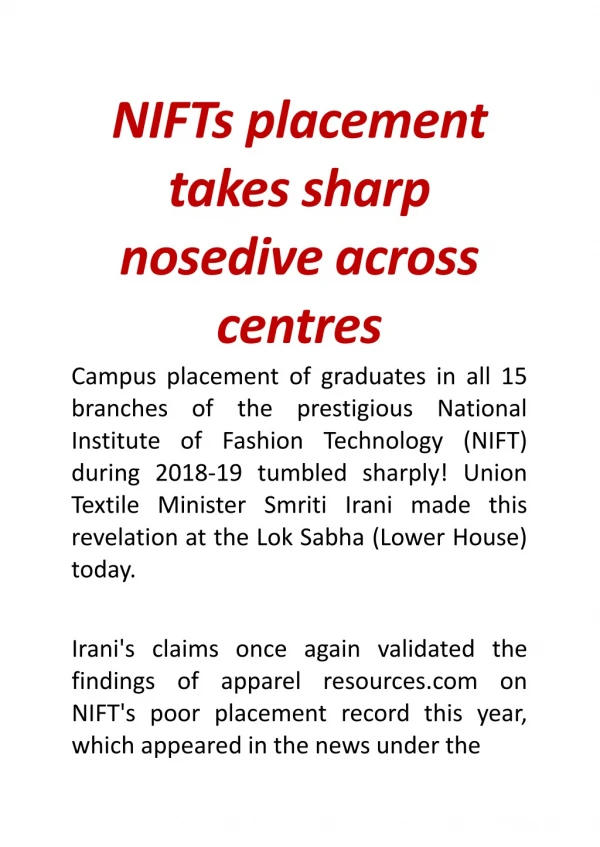 NIFT’s placement takes sharp nosedive across centres