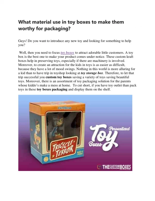 What material use in toy boxes to make them worthy for packaging?