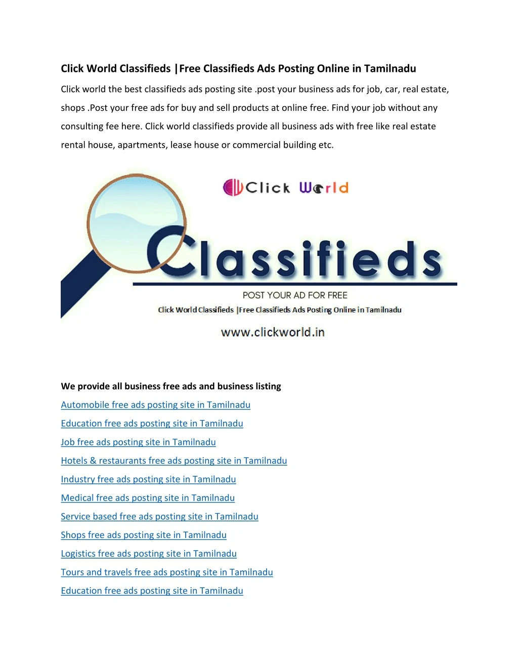 click world classifieds free classifieds