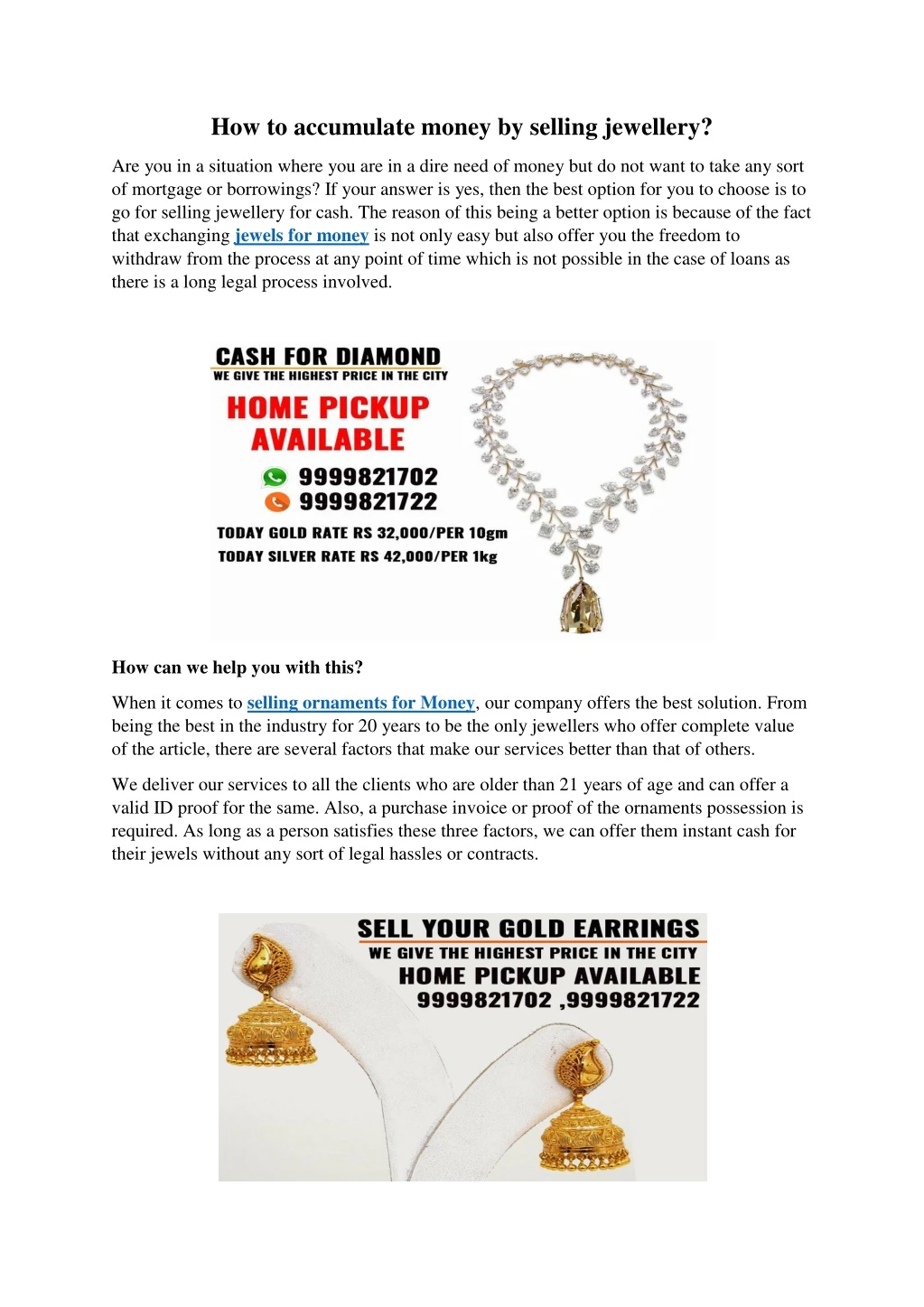 how to accumulate money by selling jewellery