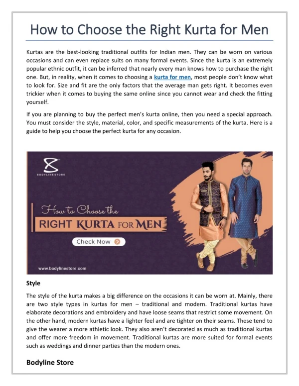 How to Choose the Right Kurta for Men?