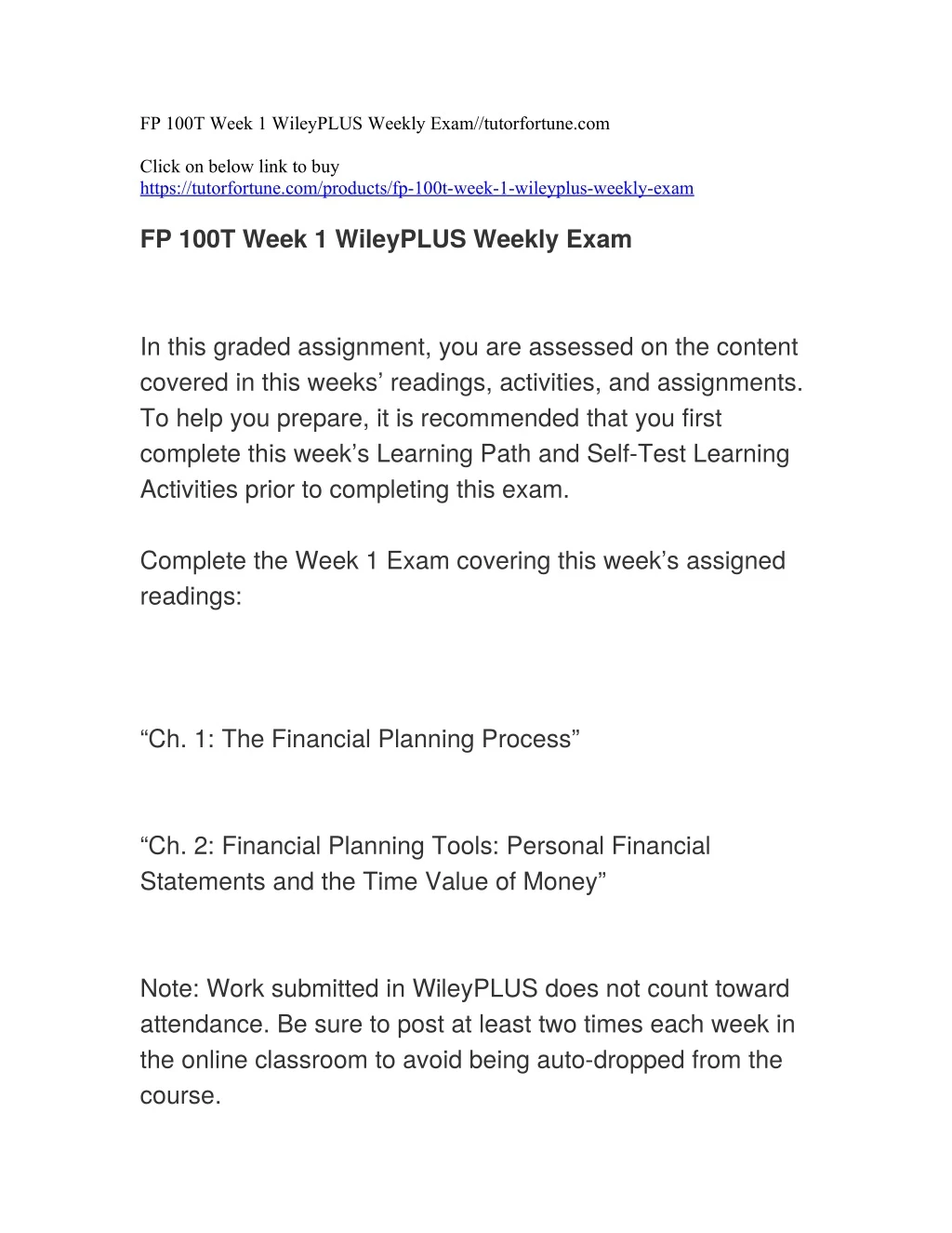 fp 100t week 1 wileyplus weekly exam tutorfortune