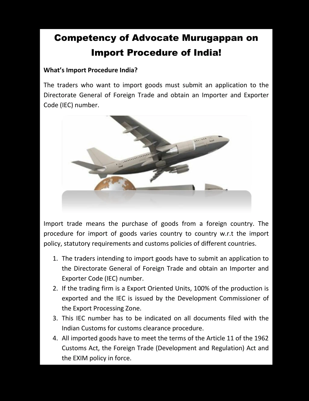 competency of advocate murugappan on import