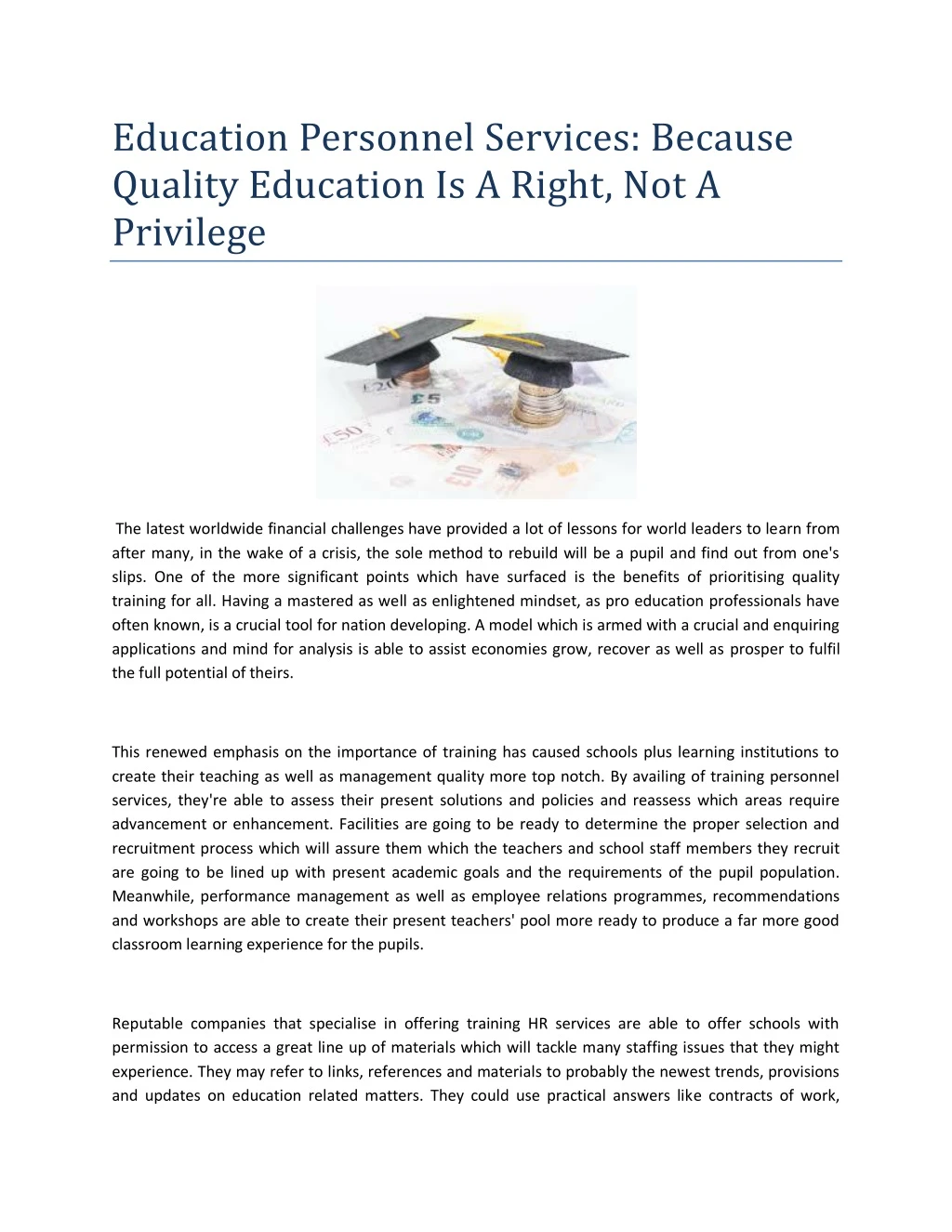 education personnel services because quality