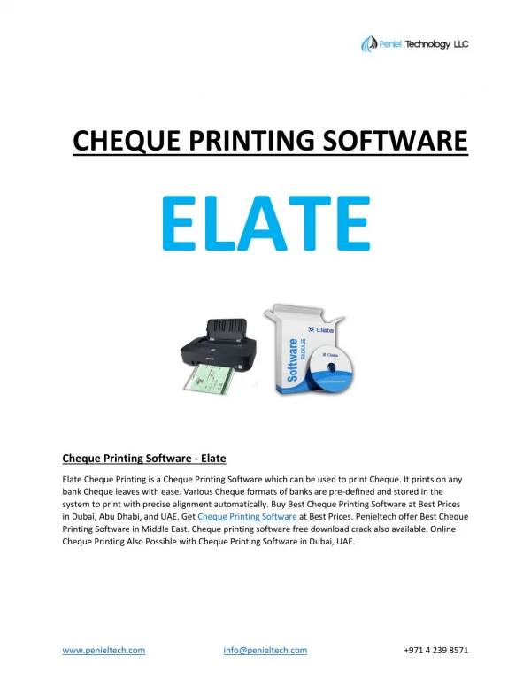 Cheque Printing Software Dubai UAE - Peniel Cheque Printing