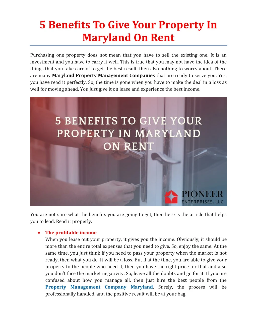 5 benefits to give your property in maryland