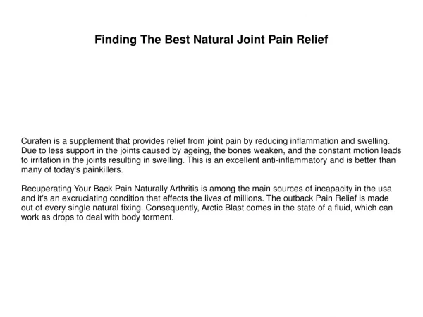 Finding The Best Natural Joint Pain Relief