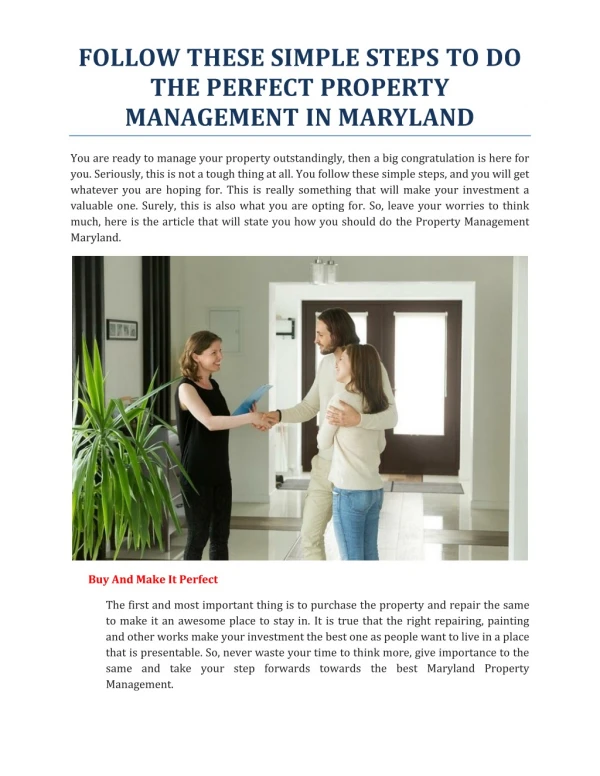 Follow These Simple Steps to Do the Perfect Property Management in Maryland