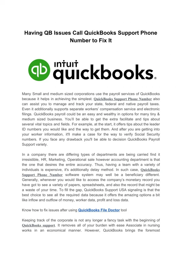 Having QB Issues Call QuickBooks Support Phone Number To Fix It