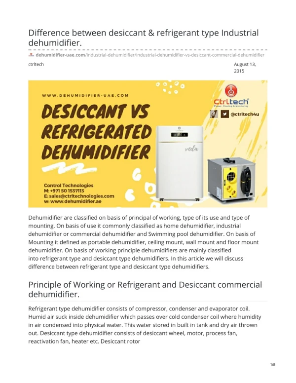 Difference between desiccant & refrigerant type Industrial dehumidifier #dehumidifier