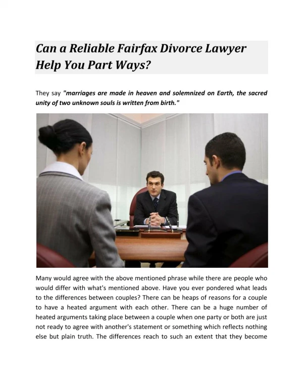 Can a Reliable Fairfax Divorce Lawyer Help You Part Ways?