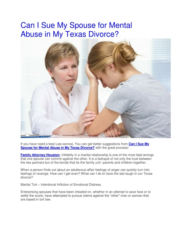 Can I Sue My Spouse for Mental Abuse in My Texas Divorce?
