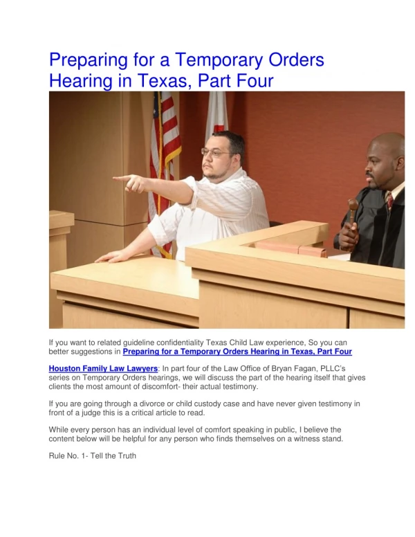 Preparing for a Temporary Orders Hearing in Texas, Part Four