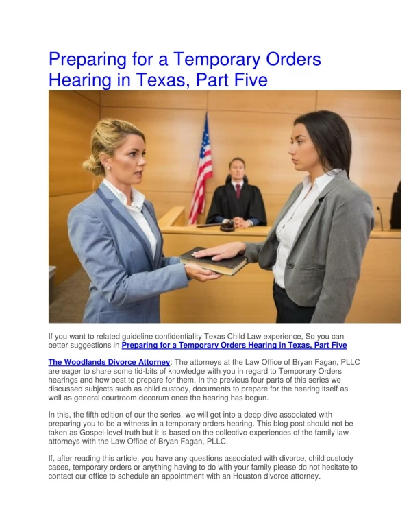Preparing for a Temporary Orders Hearing in Texas, Part Five