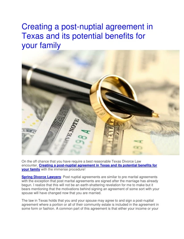 Creating a post-nuptial agreement in Texas and its potential benefits for your family