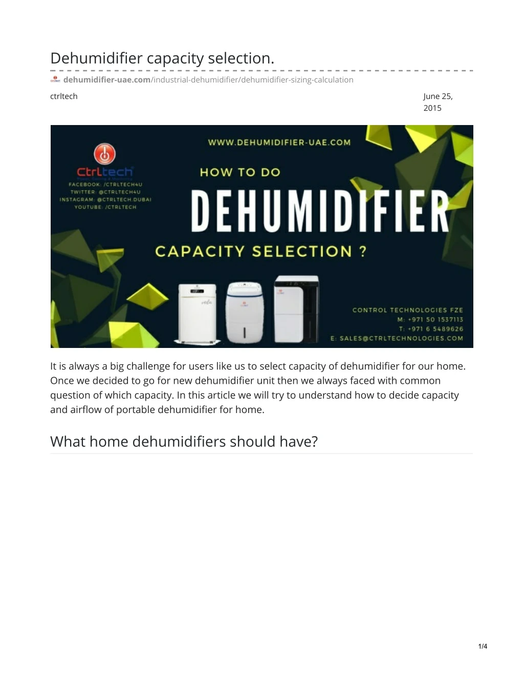 dehumidifier capacity selection