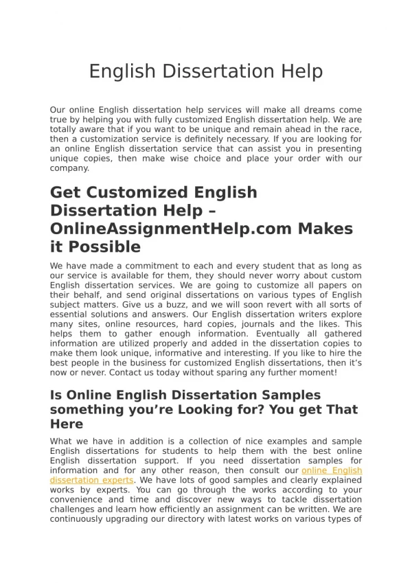Online English Dissertation Help- Online Assignment Help