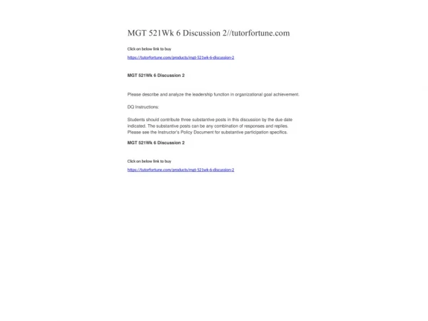 MGT 521Wk 6 Discussion 2//tutorfortune.com