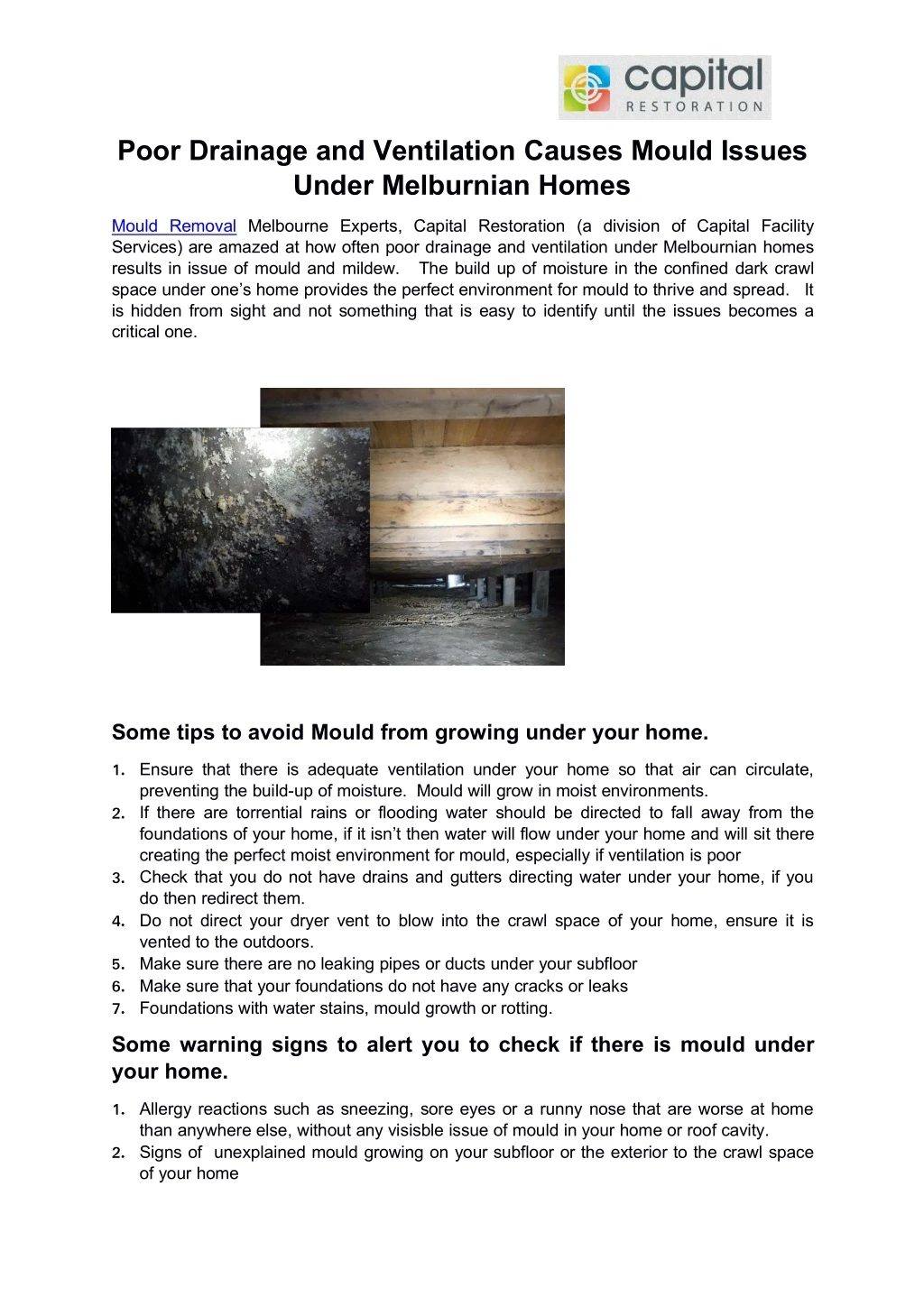 poor drainage and ventilation causes mould issues