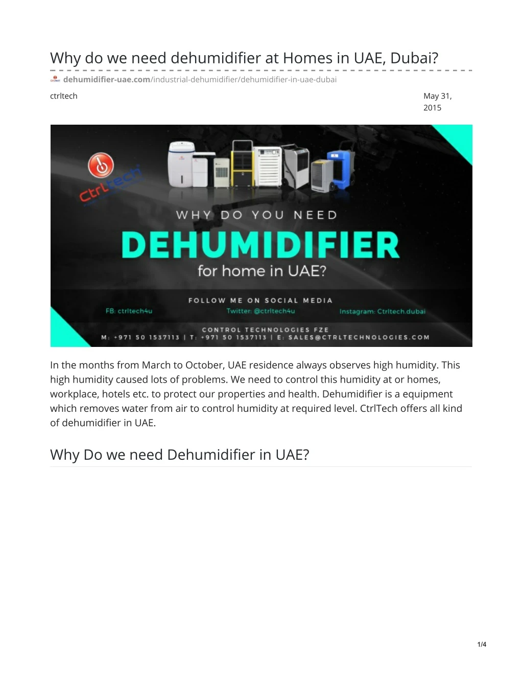 why do we need dehumidifier at homes in uae dubai