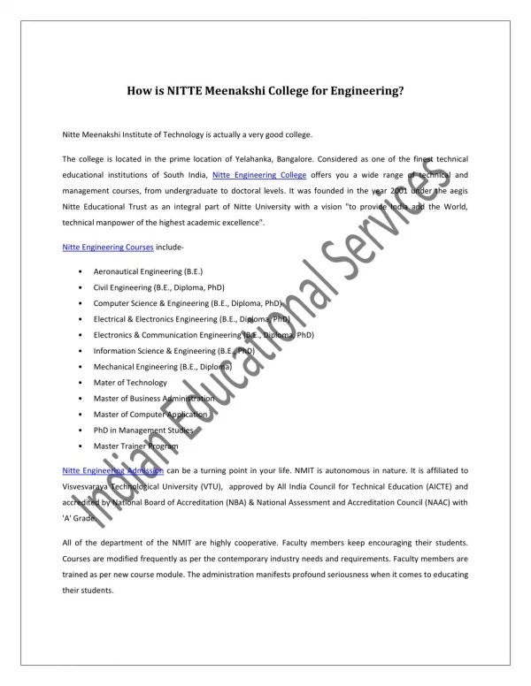 How is NITTE Meenakshi College for Engineering?