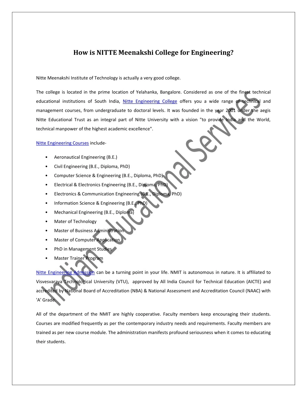 how is nitte meenakshi college for engineering