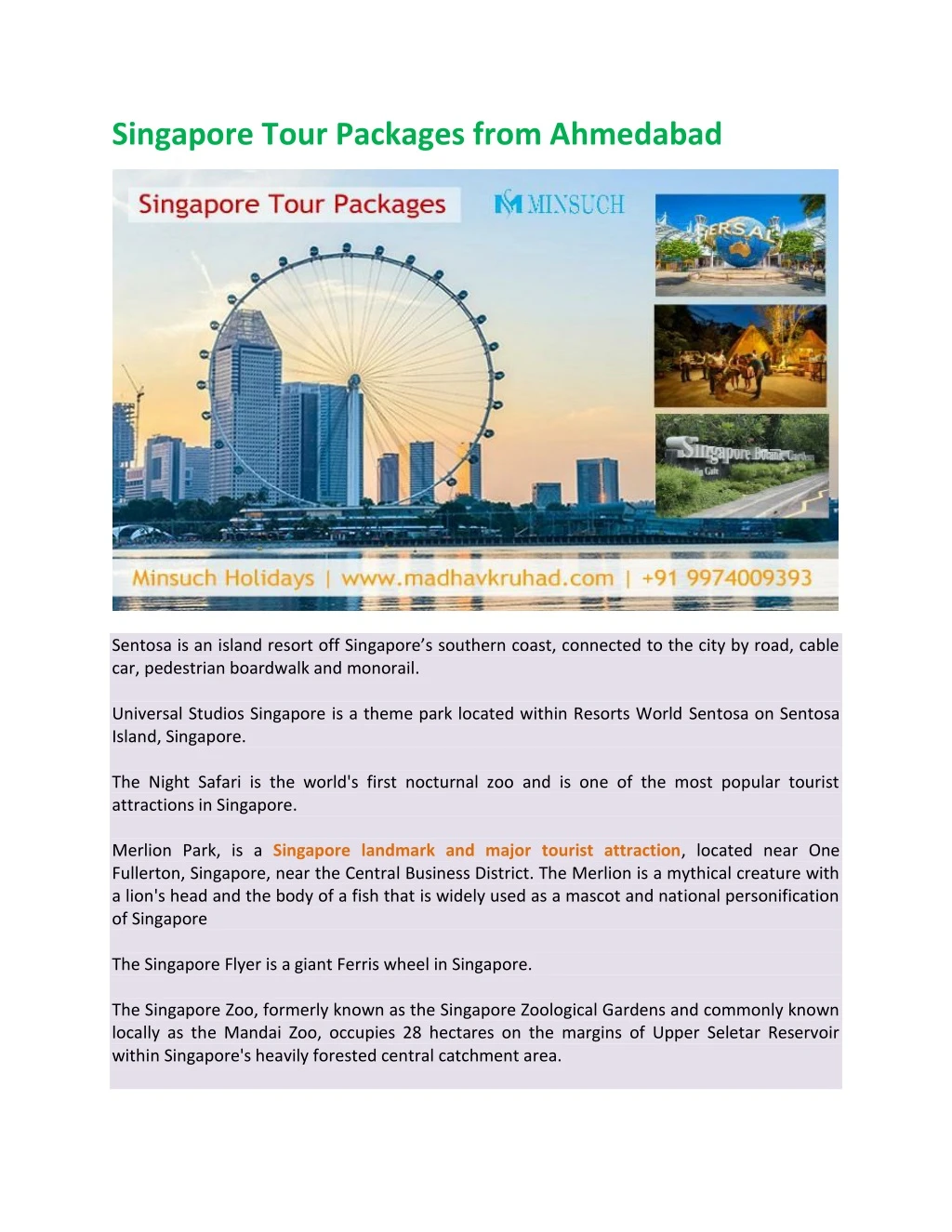 singapore tour packages from ahmedabad