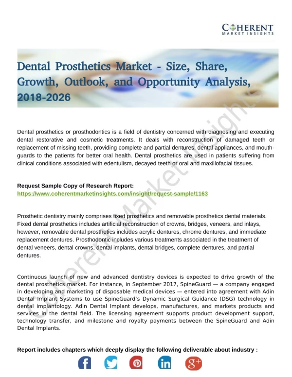 Dental Prosthetics Market Report Study, Synthesis and Summation 2018-2026