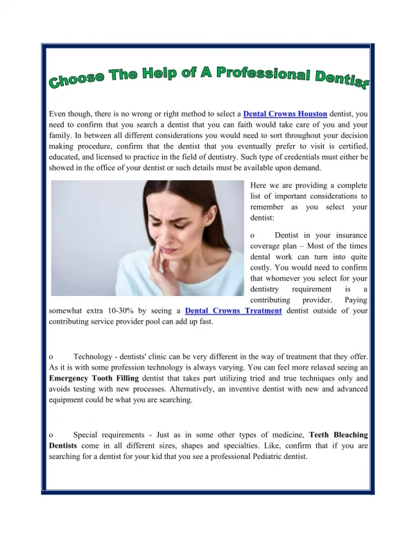 Choose The Help of A Professional Dentist