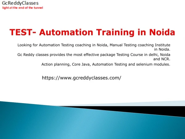 TEST- Automation Training in Noida- Gc Reddy Classes