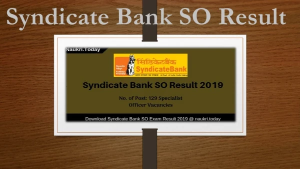 Syndicate Bank SO Result 2019 Expected Cut off, Merit List