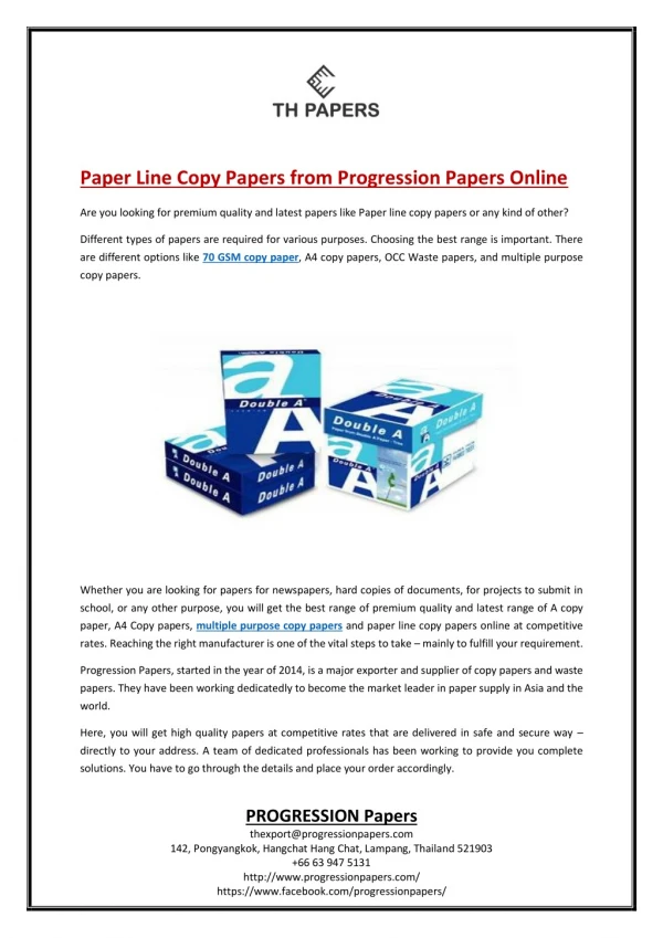 Paper Line Copy Papers from Progression Papers Online