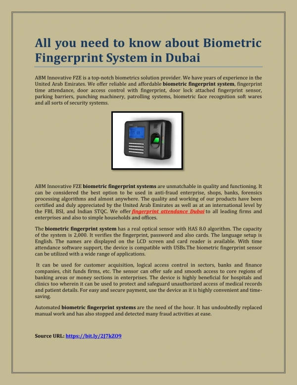 All you need to know about Biometric Fingerprint System in Dubai