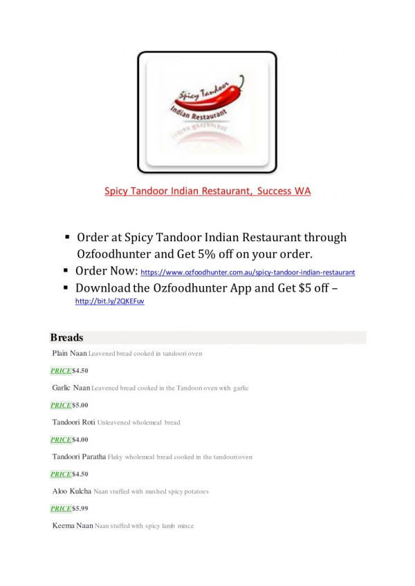 15% Off - Spicy Tandoor Indian Restaurant-Success - Order Food Online