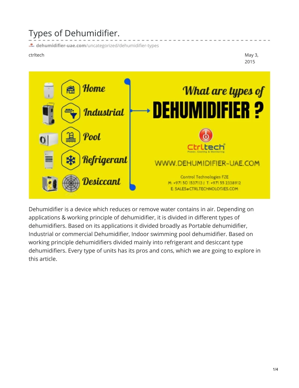 types of dehumidifier