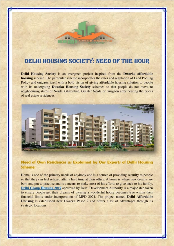 Delhi Housing Society: Need of the Hour