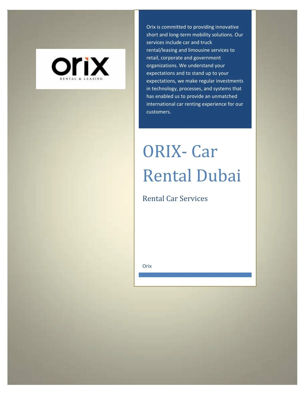 orix is committed to providing innovative short
