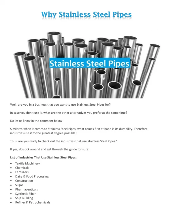 Why Stainless Steel Pipes