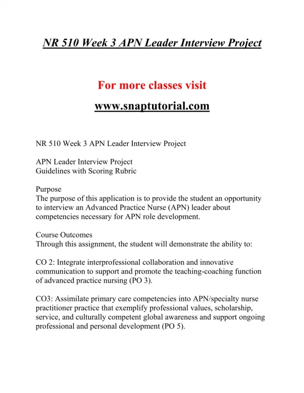 nr 510 week 3 apn leader interview project