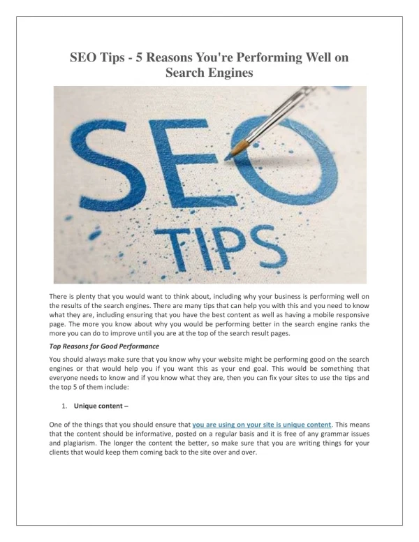 SEO Tips - 5 Reasons You're Performing Well on Search Engines