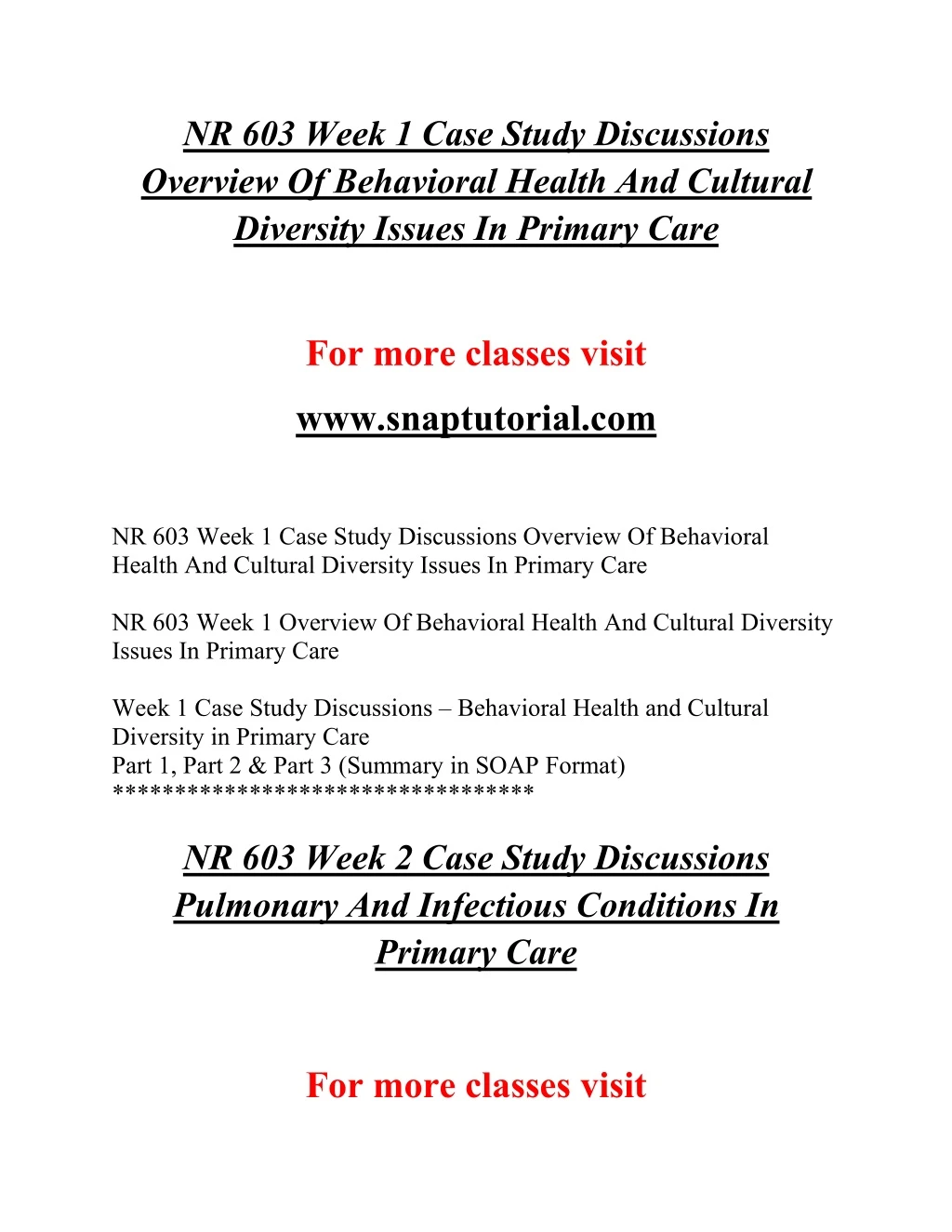 nr 603 week 1 case study discussions overview