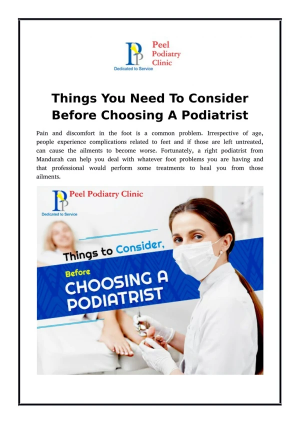 Things You Need To Consider Before Choosing A Podiatrist
