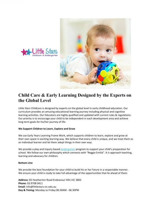 Child Care & Early Learning Designed by the Experts on the Global Level