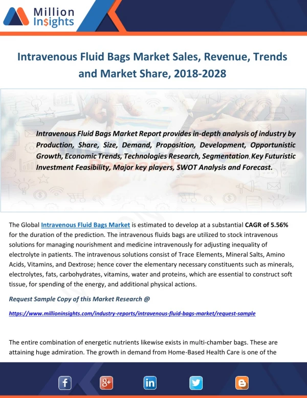 Intravenous Fluid Bags Market Sales, Revenue, Trends and Market Share, 2018-2028