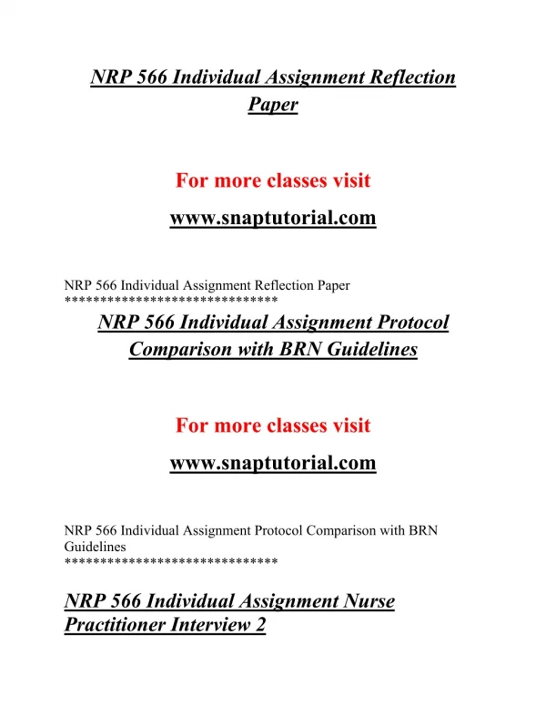 NRP 566 EXceptional Education/snaptutorial.COM
